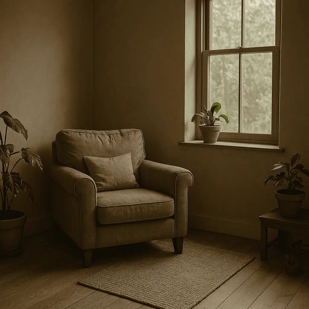 Private therapy room in Bridport Dorset for Somatic Experiencing and trauma therapy
