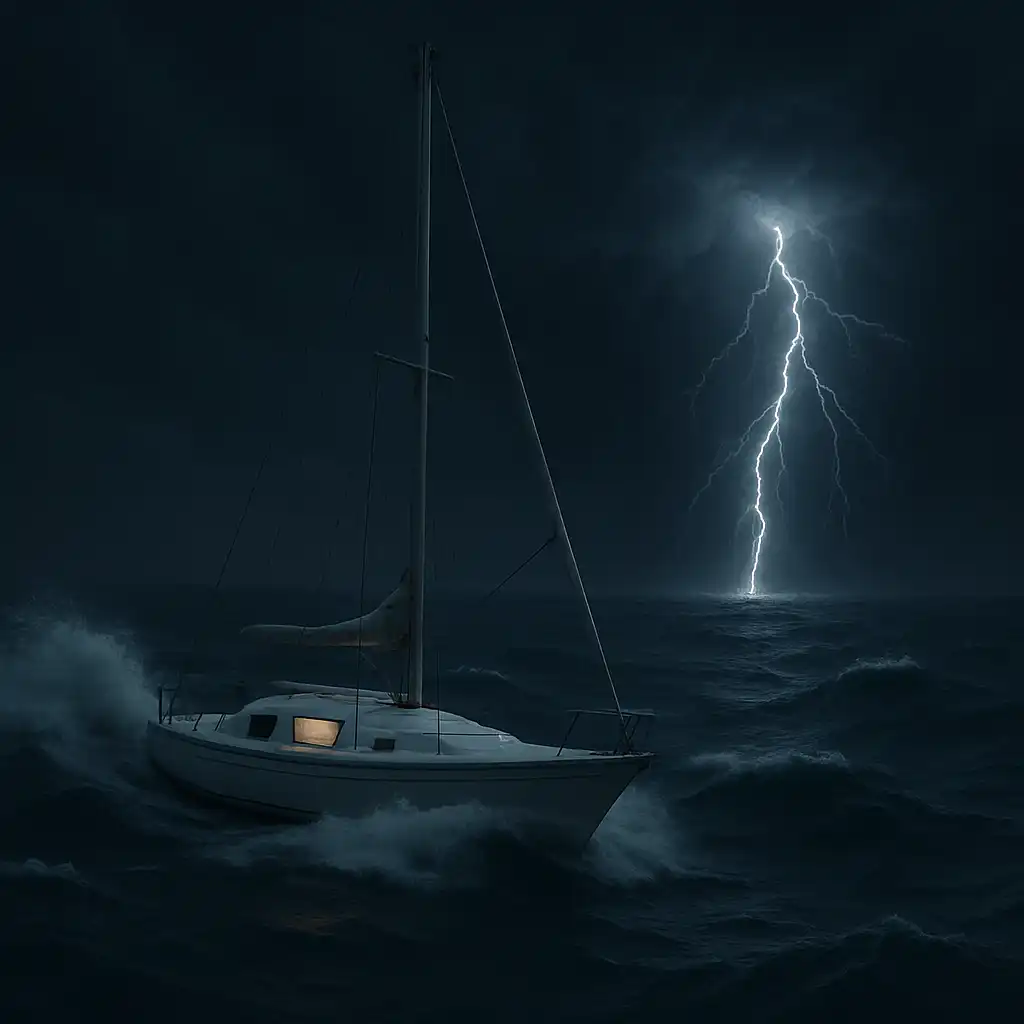 A yacht navigating stormy seas—symbolising the strength, resilience, and personal journey of trauma recovery through somatic therapy and nervous system healing.
